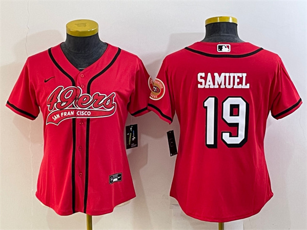 Women's San Francisco 49ers #19 Deebo Samuel New Red With Patch Cool Base Stitched Baseball Jersey(Run Small)
